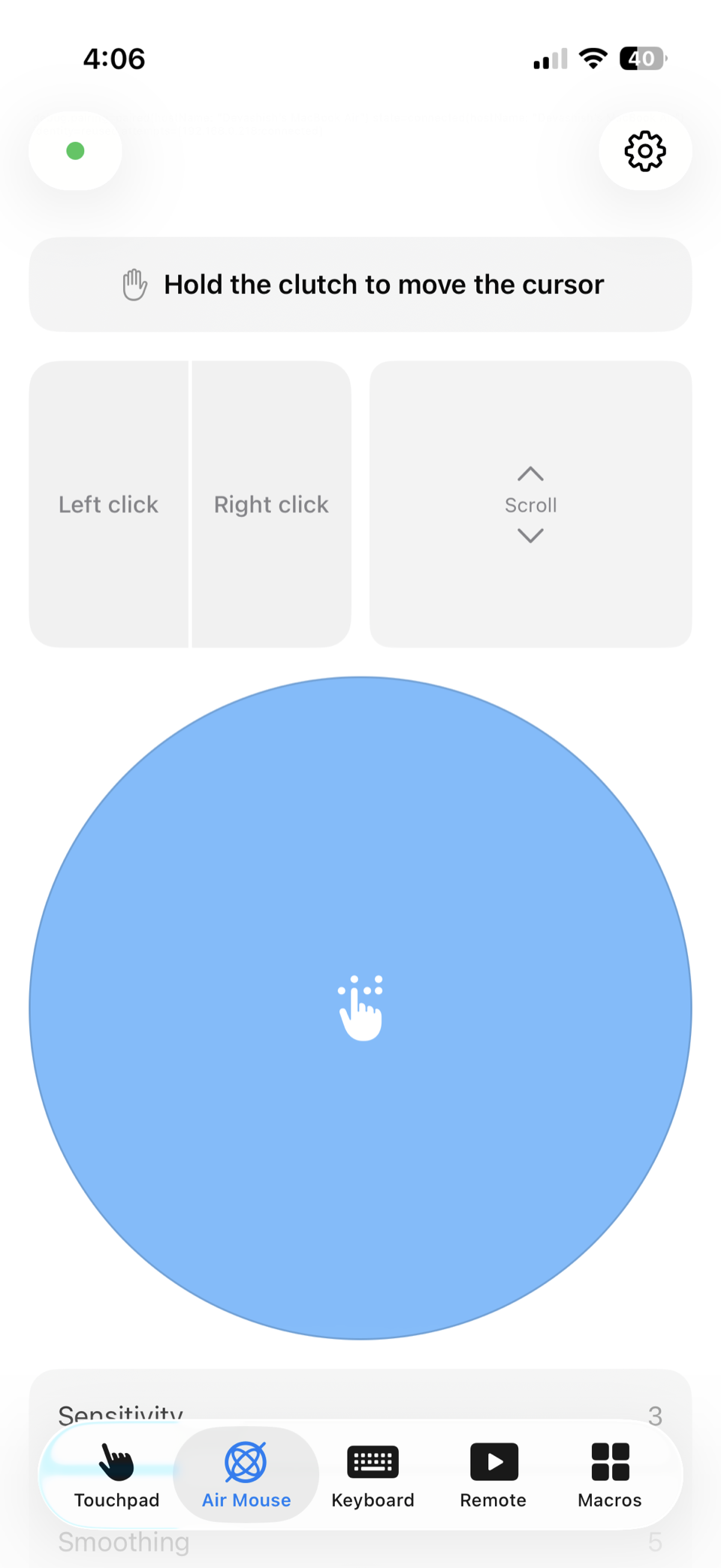 Air Pointer screen in light mode