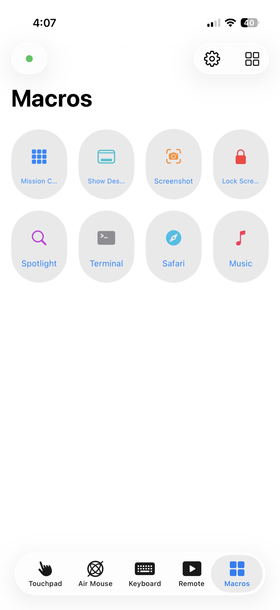 Macros screen in light mode
