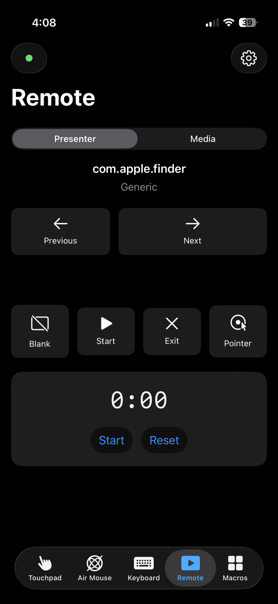 Remote screen in dark mode