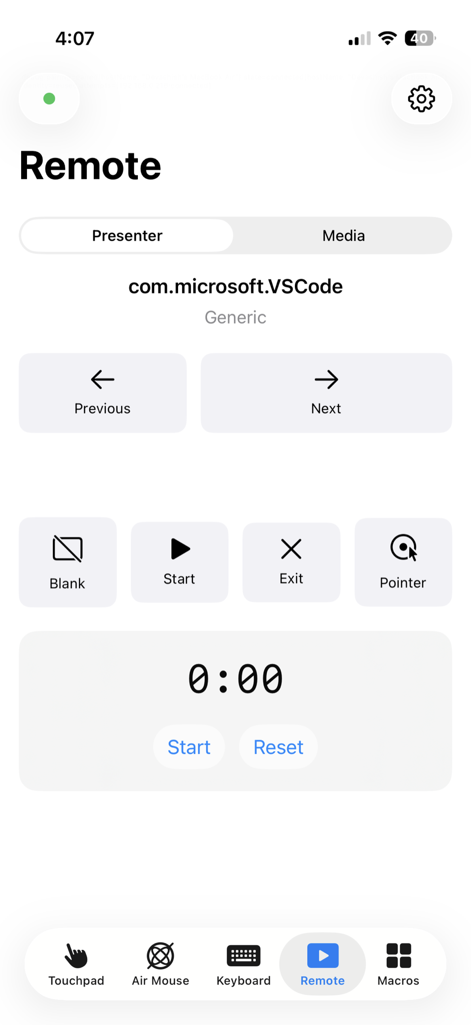Remote screen in light mode
