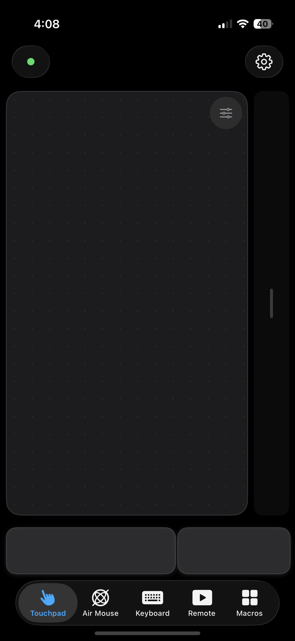 Touchpad screen in dark mode