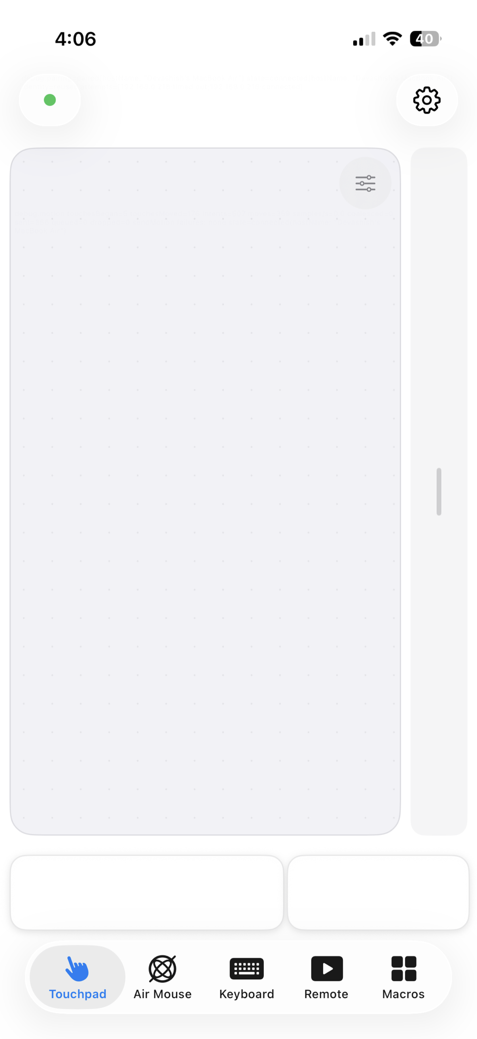 Touchpad screen in light mode